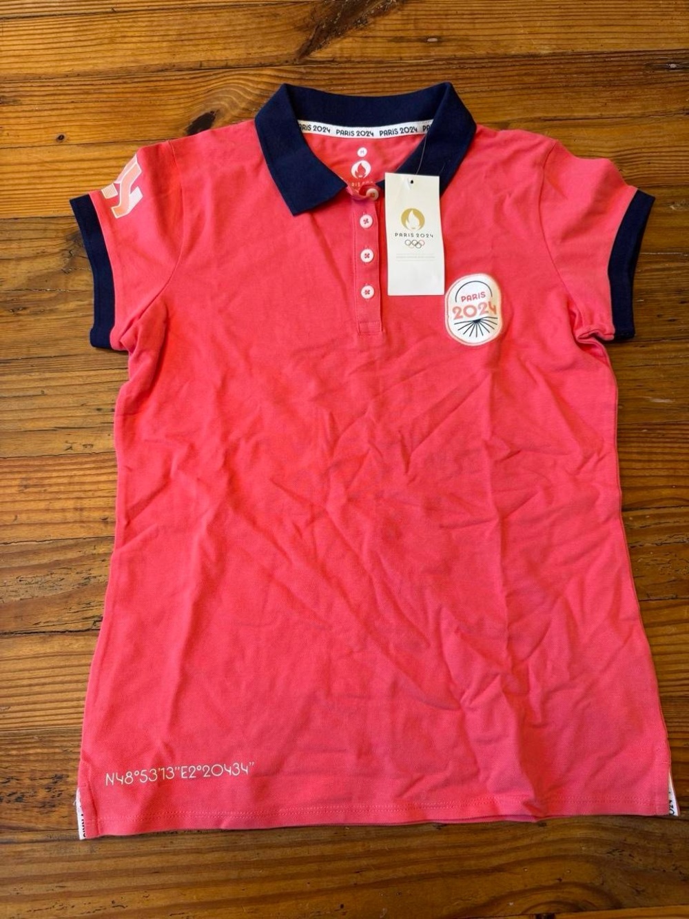 Paris 2024 Kids' Pink Polo Shirt with Navy Trim